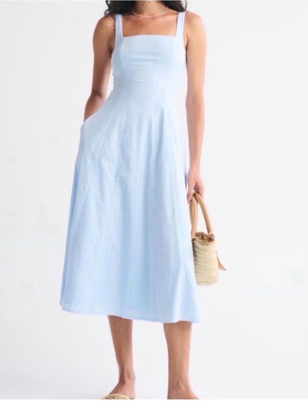 Abercrombie & Fitch Mila Dress Light Blue Square-Neck Maxi - Picture 2 of 9